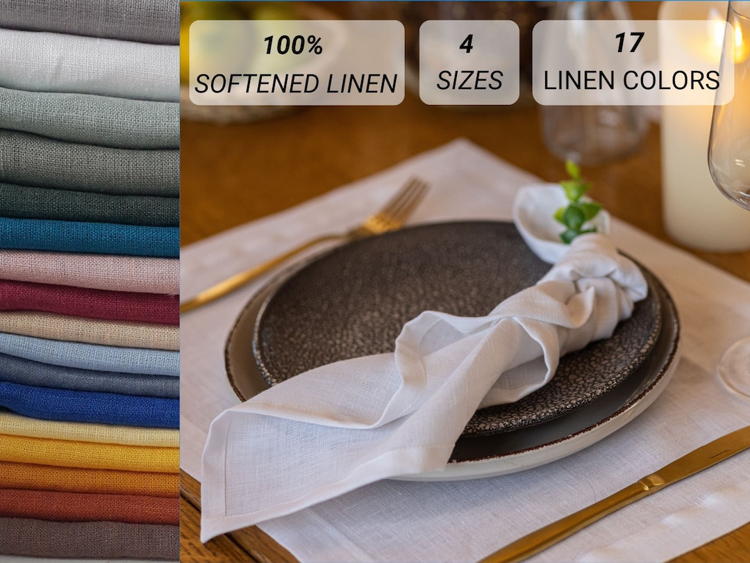 Custom White Linen Napkins Set, Wedding Cloth Napkins Bulk, Dinner