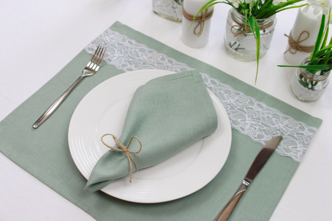 Serviettes en lin vert sauge Serviettes cocktail Etsy
