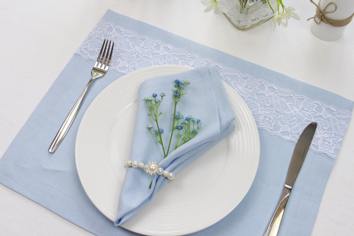 Dusty blue linen napkins Cloth napkins set Custom cocktail Etsy