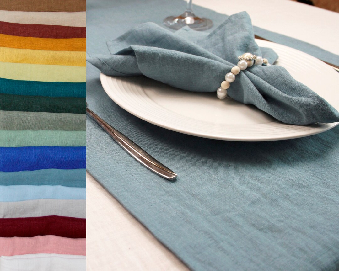 Custom Dusty Blue Table Runner, Farmhouse Linen Table Runner, Sage