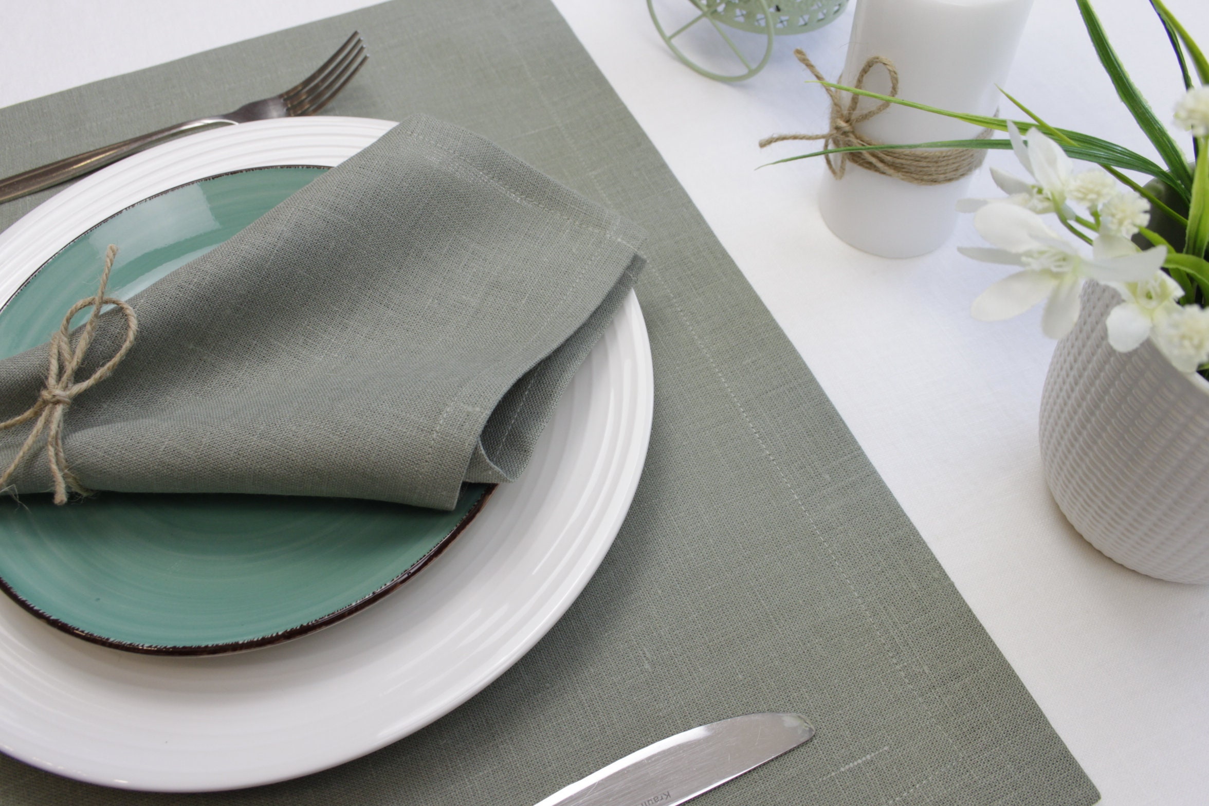Sage green placemats set of 6 Christmas custom modern linen Etsy