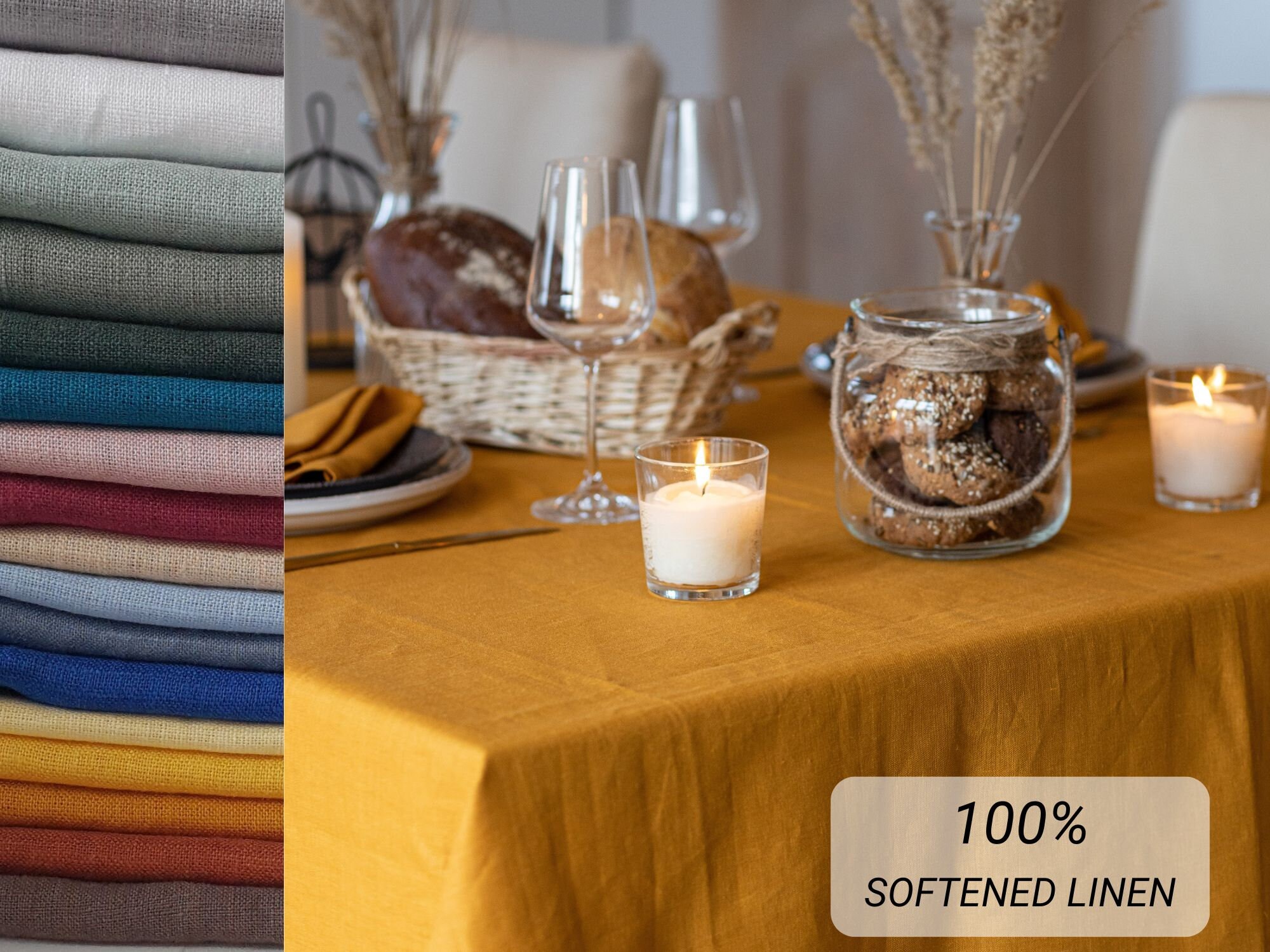 Home Linen Tablecloth Hemstitch - 60 x 84 Inch Rectamgle Fabric Washable  Cloth Table Cover Farmhouse Burlap Manteles for Kitchen Dinning Outdoor