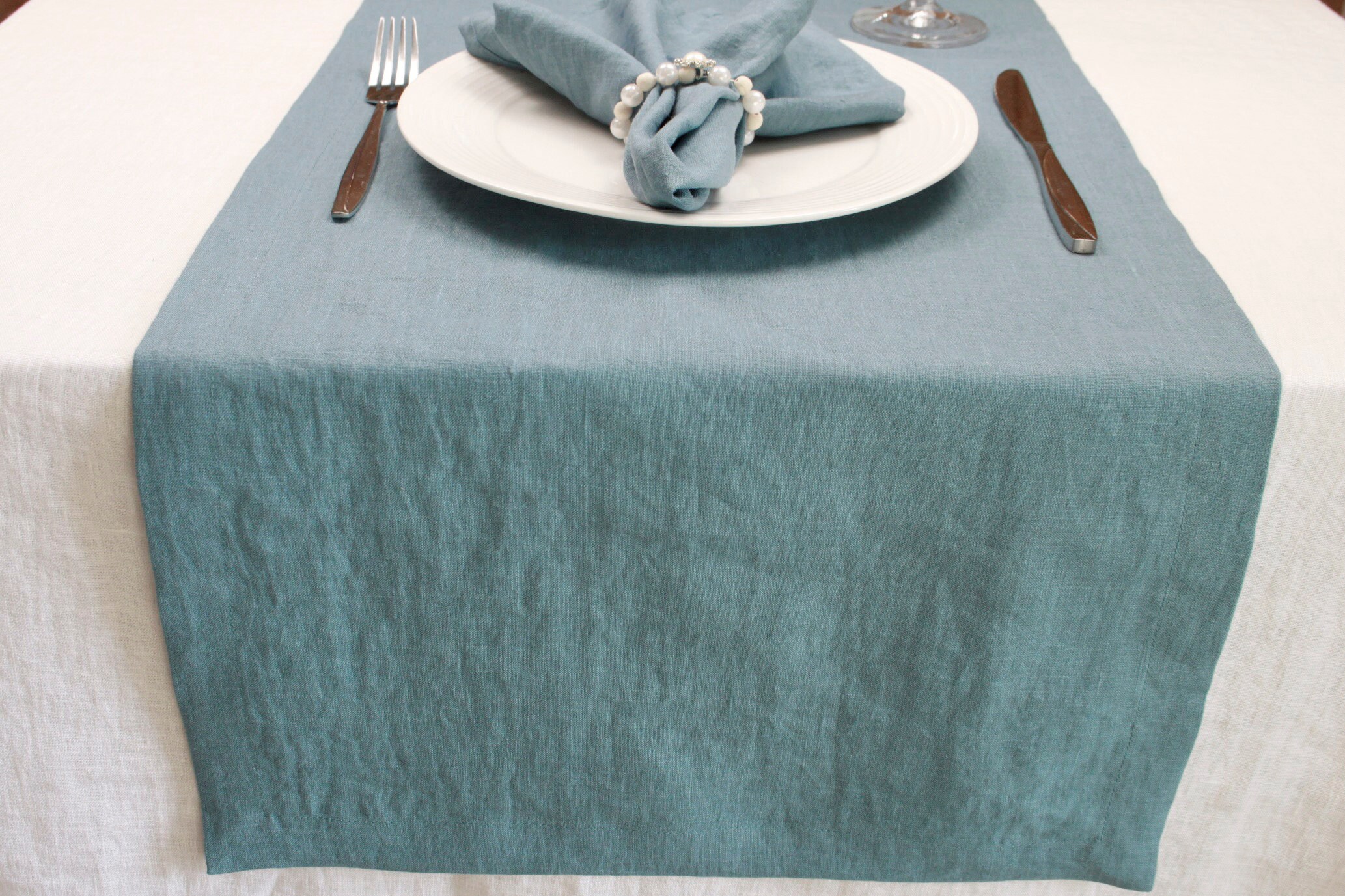 Custom blue table runner Farmhouse linen table runner Sage Etsy