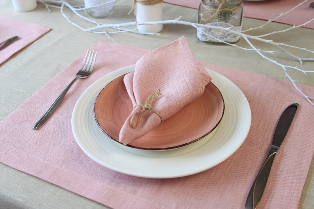 Pink Placemats, Placemats Set of 4,6,8,10,12 Natural Cloth Wedding Placemats, Pink Linen