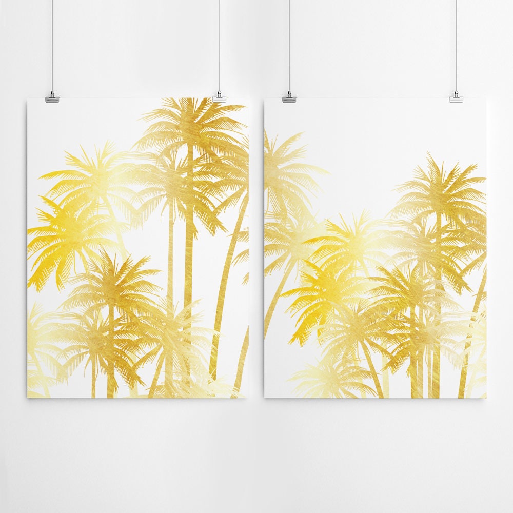 Gold Palm Tree Print Gold Wall Art Set of 2 Prints Gold Palm Etsy