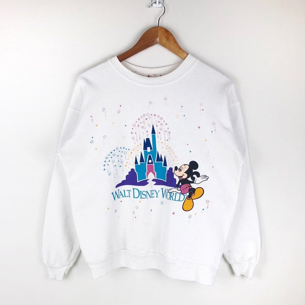 Vintage 90s Mickey Mouse Walt Disney World Sweatshirt Crewneck Jumper Pullover Multicolor Made in Usa Medium Size