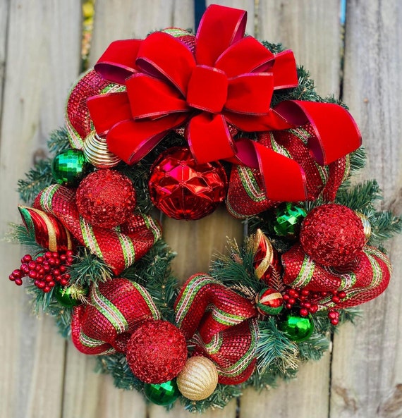 Christmas Wreath Christmas Decorations Traditional Christmas Colors Holiday Wreath Holiday Decorations Chrismas Classic Christmas Etsy
