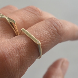 Single Diamond Ring, 14K Solid Gold Bar Diamond Ring, Diamond Bar Ring, Line Ring, Diamond Flat Ring, Diamond Wedding Ring