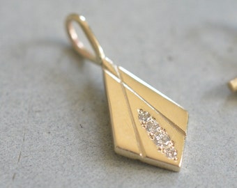 14k Gold and Diamonds Rhombus Pendant Only