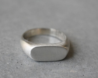 Handmade Sterling Silver Oval Signet Ring, Unisex Wedding Band