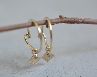 14k Gold Hoop Earrings, Solid Gold Hoops, 14k Gold Hoops, 14k hoops earrings, boho hoops earrings, Diamonds hoops earrings, 14k diamonds