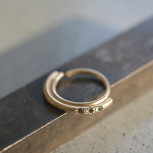 14K Gold Helix Hoop, 14K Septum Ring, Gold Piercing Hoop, Black Diamond Helix