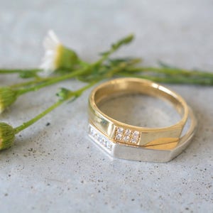 Anillo de diamantes de oro de 14 k, anillo de compromiso de oro de 14 k, anillo de compromiso de diamantes pequeños, anillo de diamantes delicado, anillo de diamantes fino, anillo de diamantes apilable