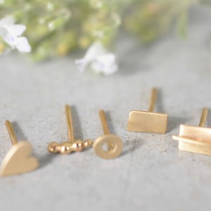 14k Gold Stud Earrings, Tiny Gold Stud Earrings, Mix and Match Eearrings, Yellow Gold Stud, Minimalist Simple Gold Studs