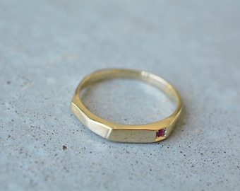 Ruby ring ,14k gold solid ring, gold ring ruby, ruby gold band, 14k gold engagement ring, geometric engagement ring, uniqe engagement ring