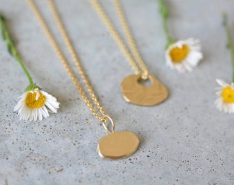 14K Yellow Gold Pendant Necklace, Minimalist Delicate Chain
