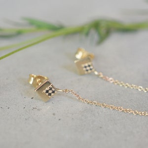 Black diamond stud earrings, Dainty gold earrings, delicate studs 14k gold, 14k solid stud, black diamond 14k, black diamond 14k studs