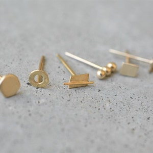 Dainty studs, 14k gold tiny stud posts, 14k stud earrings, Solid gold earrings, 14k gold mix and match earrings, mismatched stud earrings