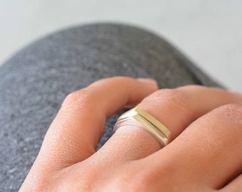 14k Weißgold geometrische Ehering, handgefertigt