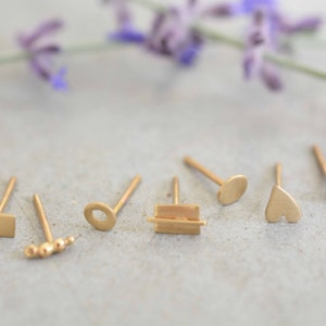 Solid gold stud earrings, 14k gold stud earrings, 14k tiny gold stud earrings, mix and match earrings, yellow gold stud earrings, minimalist