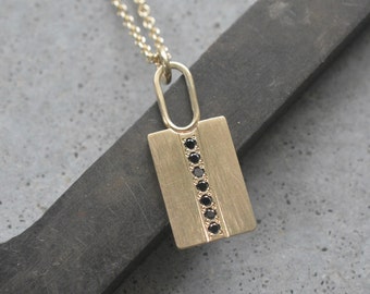 14K Solid Gold Dainty Geometric Necklace  Black Diamonds