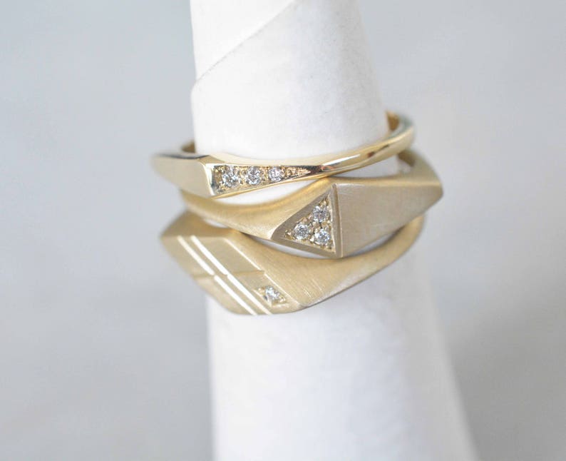 14K Gold and Diamonds Triangle Ring image 2