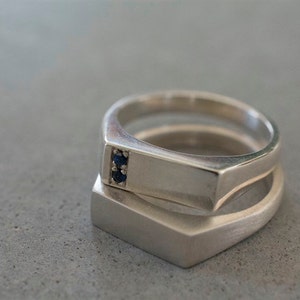 Anillo de zafiro de oro macizo, anillo de sello de oro blanco de 14 quilates, anillo de sello unisex