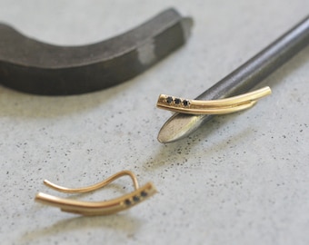 Dainty Solid Gold Diamond Ear Crawler Line Earrings
