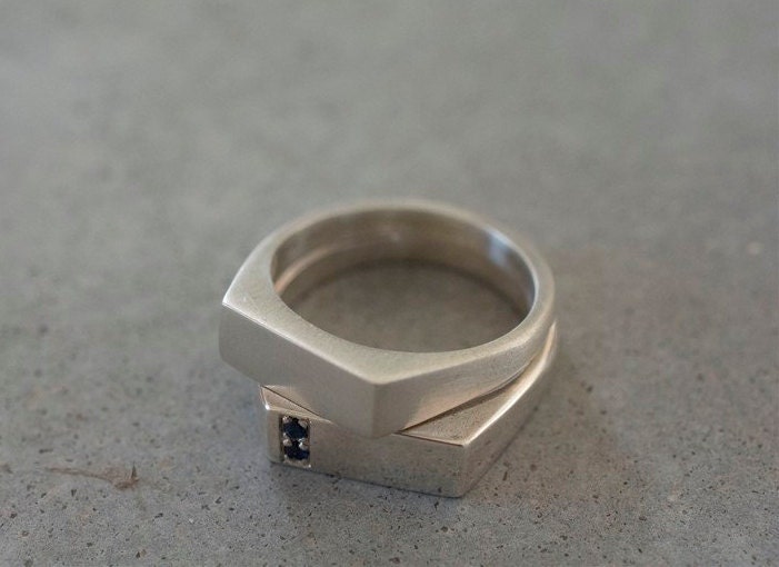 Rectangular Silver Ring Design Rectangular Sterling Silver Signet Ring, Unisex Solid Silver Band - Etsy