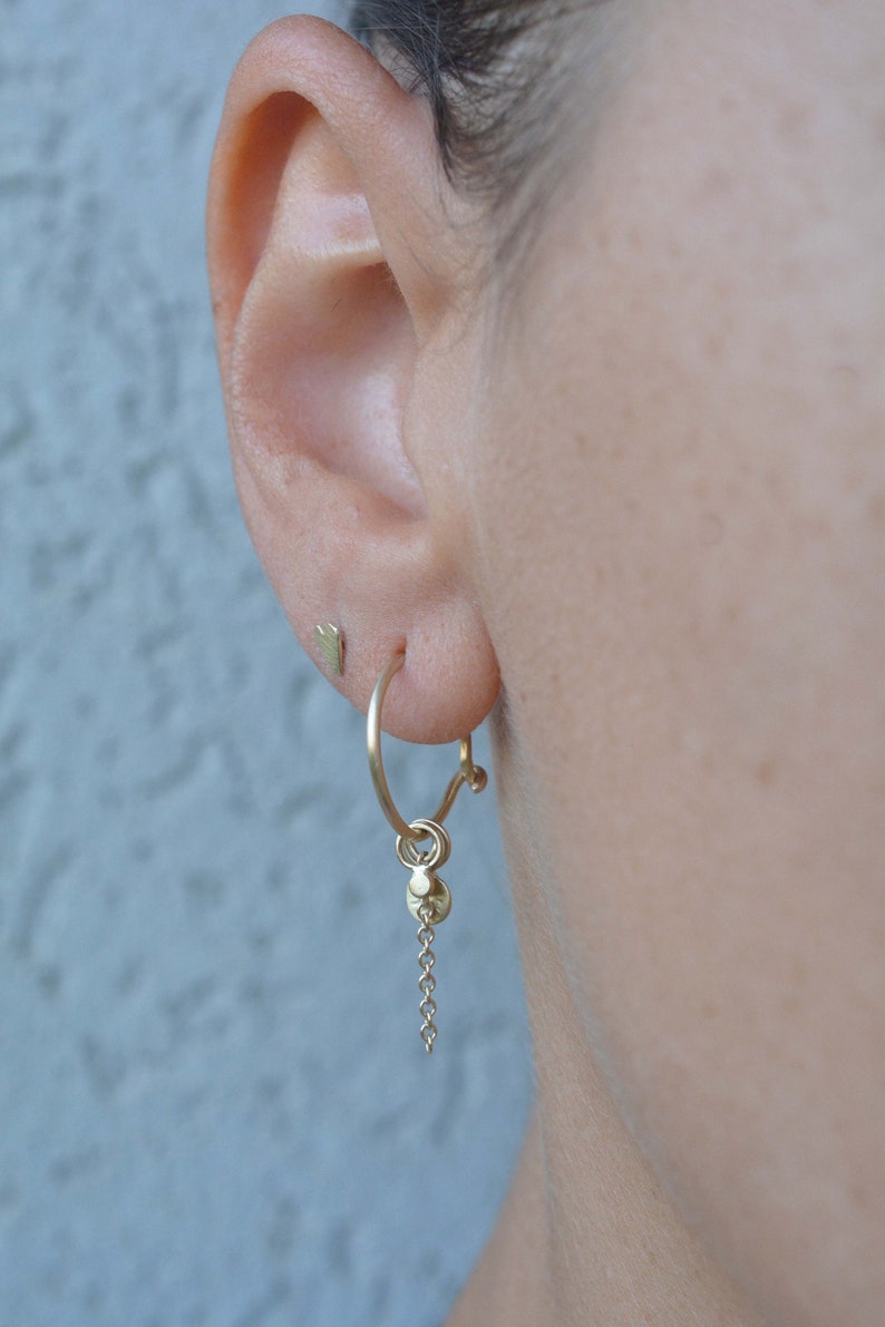 14k Gold Hoop Earrings, Solid Gold Hoops, 14k Gold Hoops, 14k hoops earrings, boho hoops earrings, black diamonda, dangle hoop earrings, 14k image 5