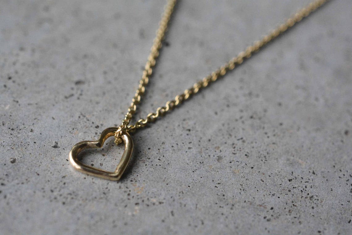 Gold Necklace Heart Pendant 14K Yellow Gold Chain Necklace Etsy