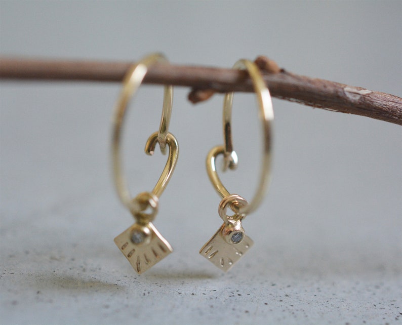 14k Gold Hoop Earrings, Solid Gold Hoops, gold hoop earrings with diamonds, 14k hoops earrings, Diamonds hoops earrings, 14k diamonds hoop image 2