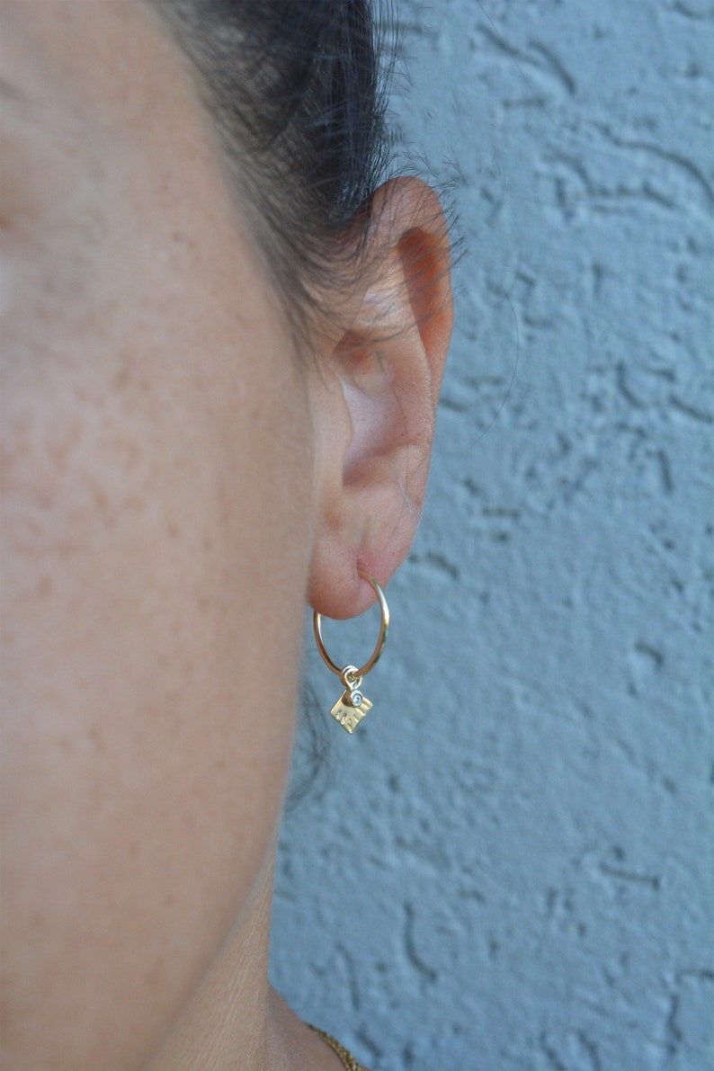 14k Gold Hoop Earrings, Solid Gold Hoops, gold hoop earrings with diamonds, 14k hoops earrings, Diamonds hoops earrings, 14k diamonds hoop image 6