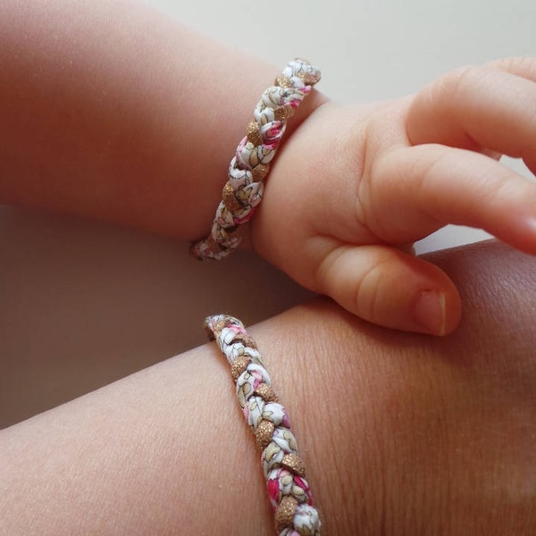 COFFRET- MAMAN-BEBE- Bracelet Liberty tressé en liberty Eloïse