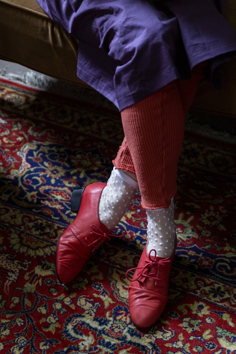 red leather oxfords