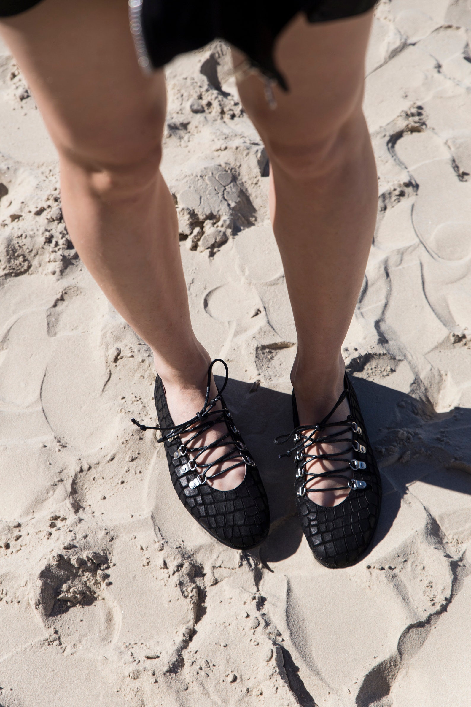 black croco embossed ballerina slippers with laces, black croco flats, faux crocodile, lace up mary janes, yuna hike ballet in c