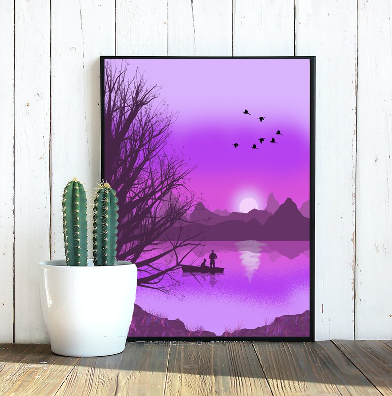 Purple Landscape Print 2D Wall Art Purple Print Digital Etsy