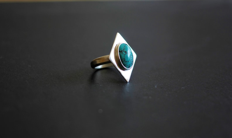 US 7.5 Ring Minimalistic Jewelry Statement Ring Handmade Ring Geometric Ring Silver Turquoise Ring Diamond Shape Ring Unique Design