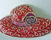 Vintage Liz Claiborne quot Red Hat quot Pin Brooch Fashionable Design