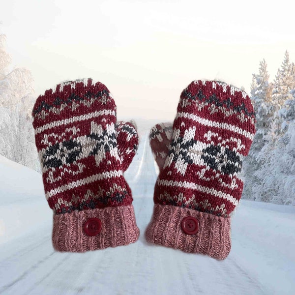 handmade upcycled sweater mittens with fleece lining, warm mittens, handmade mittens, upcycled sweater mittens, gift, repurposed, ecological