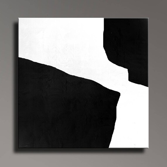 Xl Abstract Painting Black White Painting Extra Large Square Etsy