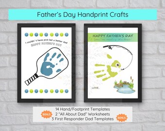 Father's Day Handprint Crafts, Father's Day Keepsake Art, Handprint Templates for Dad, First Responder Dad Keepsake, Father's Day Printables