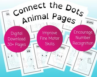 Animal Dot to Dot Coloring, Connect the Dots, Printable Coloring Activity for Kids, Homeschool Number Recognition, Rainy Day Activity Pages
