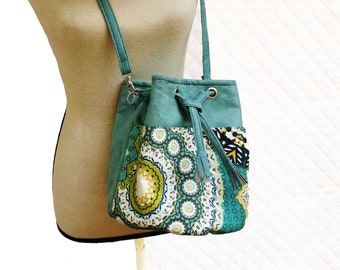 Bag seal bi-material suede turquoise and cotton