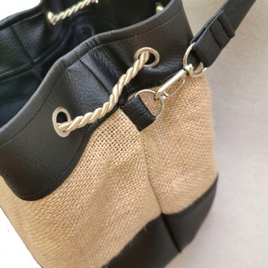 Bag seal bi-material faux leather black and natural jute canvas afbeelding 3