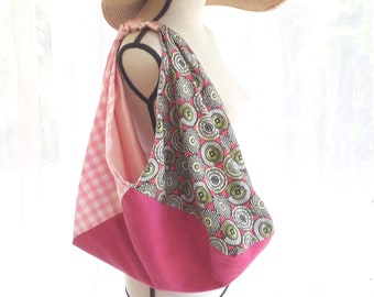 Sac tissu cabas origami réversible style japonais - Sac triangle pliable marché ou plage