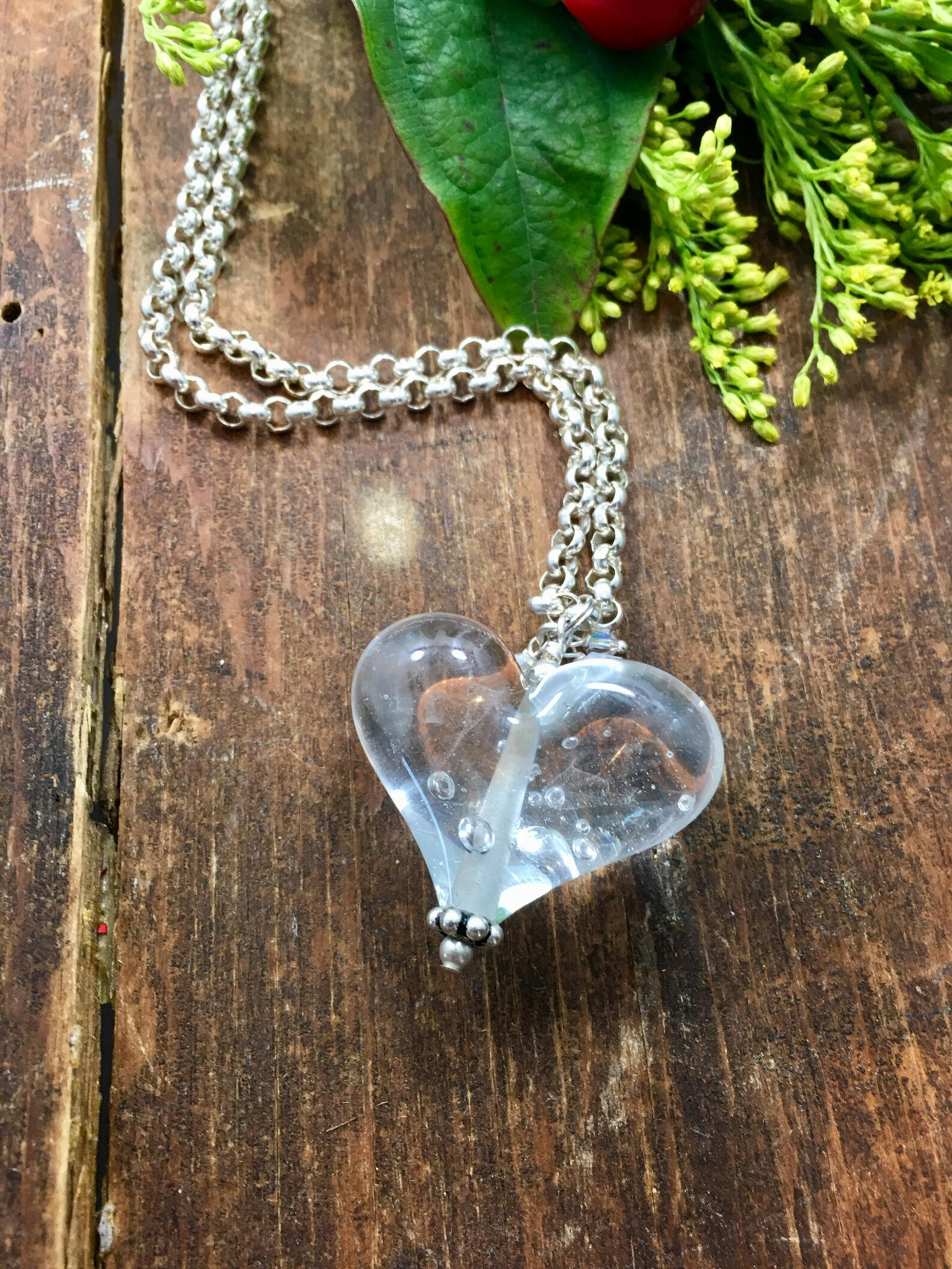 Clear Glass Heart Pendant. Heart Necklace. Women's Heart Etsy