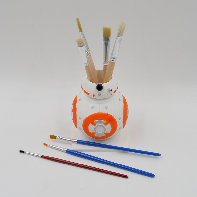 White and Orange BB2 planter desk decor Star Wars hand-painted organizer,star wars cactus pot,star wars decor,3d printed planter