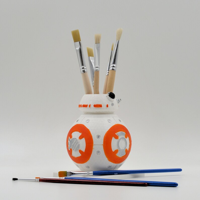 White and Orange BB2 planter desk decor Star Wars hand-painted organizer,star wars cactus pot,star wars decor,3d printed planter