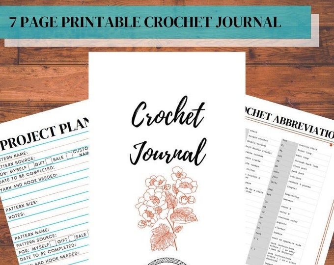 PRINTABLE Crochet Journal PDF, Instant Download